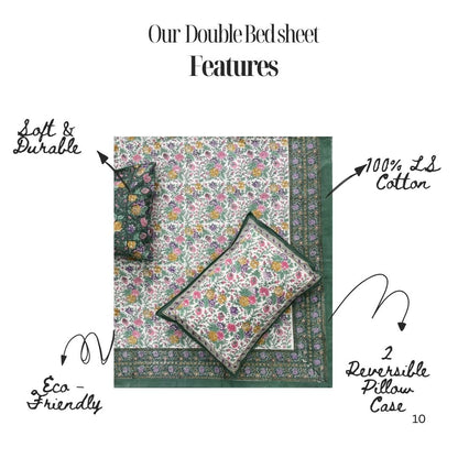 Hand Block Printed Cotton Bedsheet – Floral Meadow | Eco-Friendly | Artisanal Craft