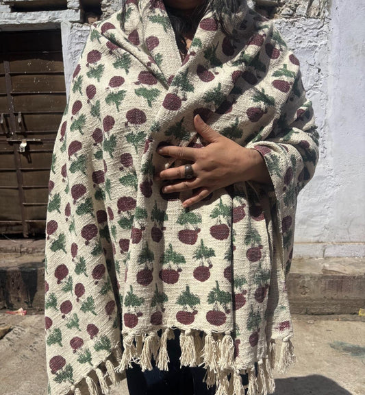 Hand Block Printed 100% Cotton Sofa Throw – White Base with Red Floral Design | TNT Fabric