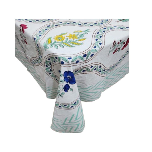 Hand Block Printed Cotton Table Cover – Meadow Bloom | Artisanal & Sustainable