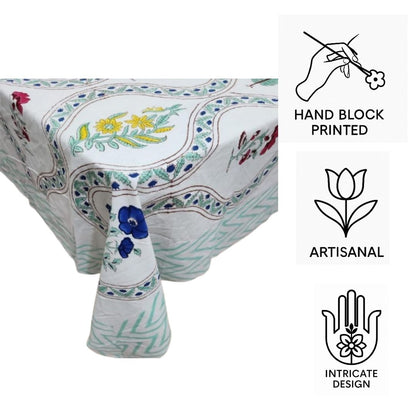 Hand Block Printed Cotton Table Cover – Meadow Bloom | Artisanal & Sustainable