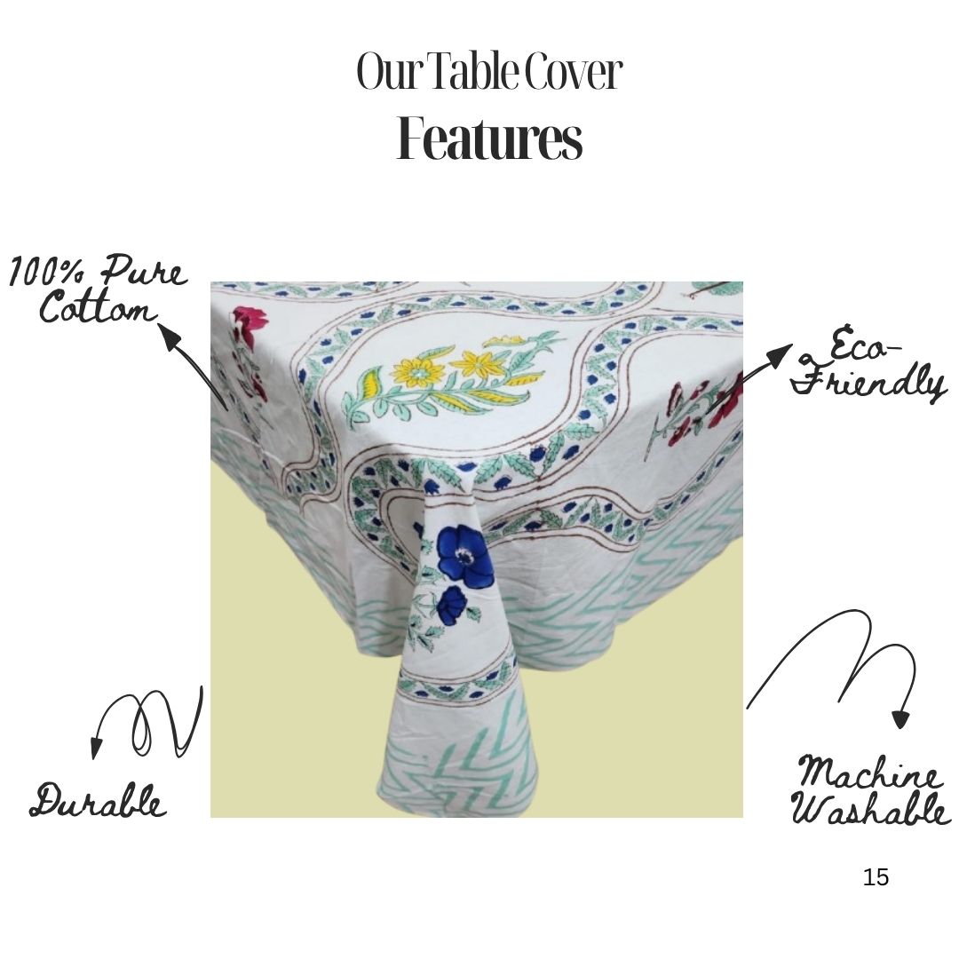 Hand Block Printed Cotton Table Cover – Meadow Bloom | Artisanal & Sustainable