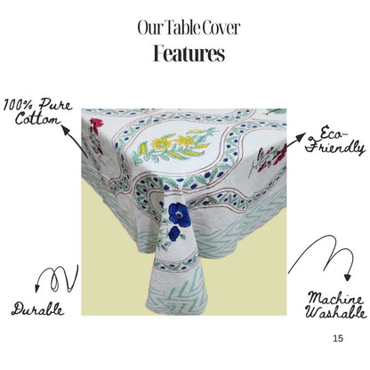 Hand Block Printed Cotton Table Cover – Meadow Bloom | Artisanal & Sustainable