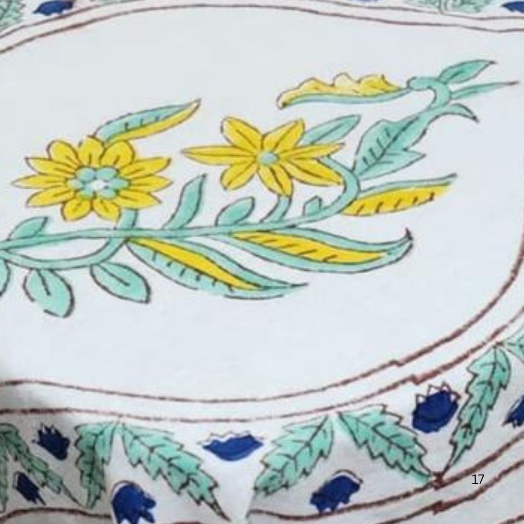 Hand Block Printed Cotton Table Cover – Meadow Bloom | Artisanal & Sustainable