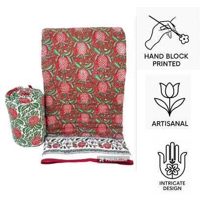 Pineapple Grove Jaipur Hand Block Printed Voile Cotton Reversible Quilt | Lightweight & Hand Quilted Comforter