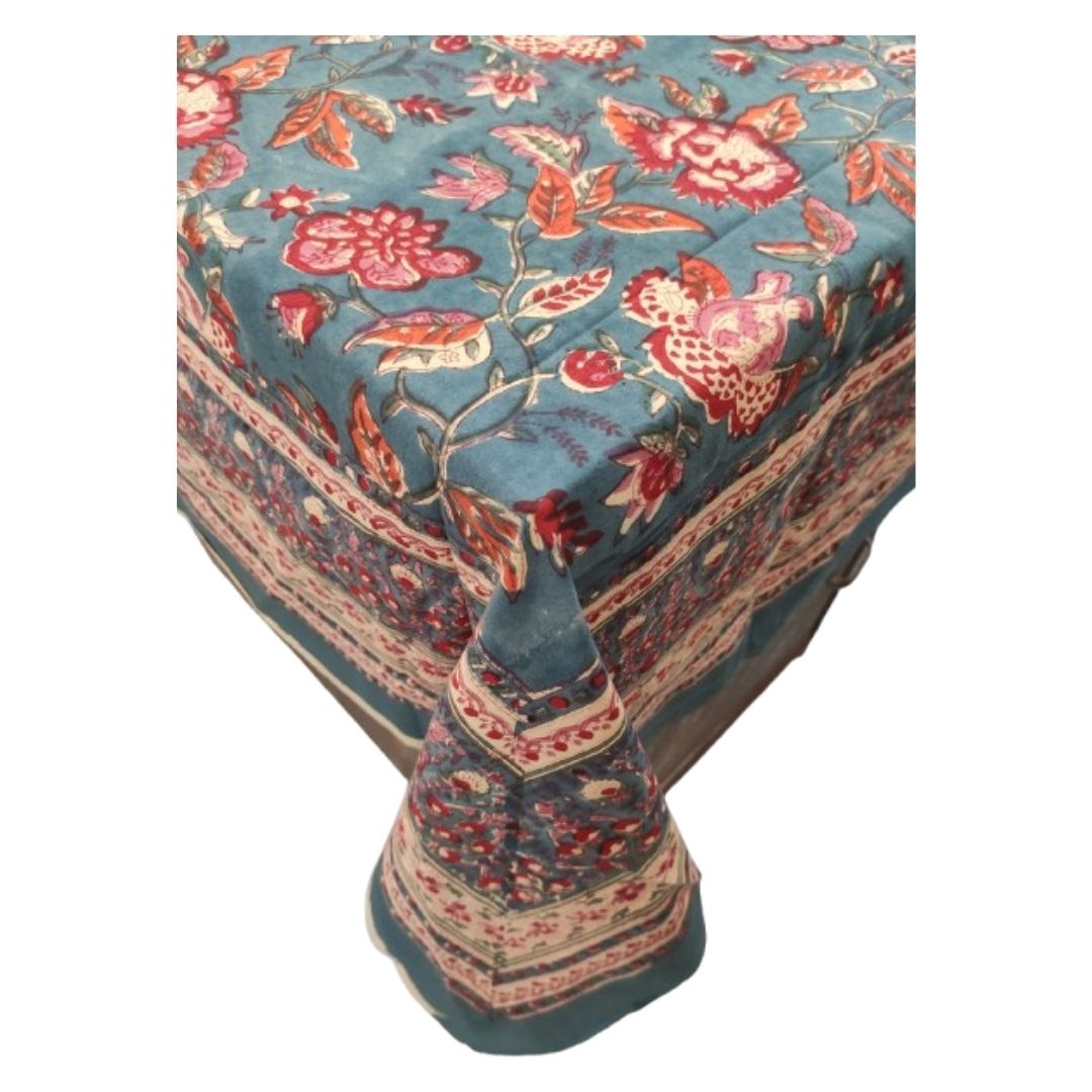 Hand Block Printed Cotton Table Cover – Meadow Bloom |Artisanal & Sustainable