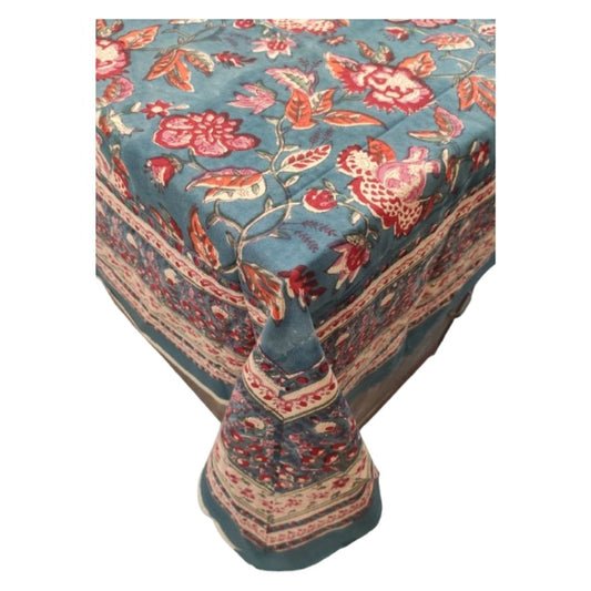 Hand Block Printed Cotton Table Cover – Meadow Bloom |Artisanal & Sustainable