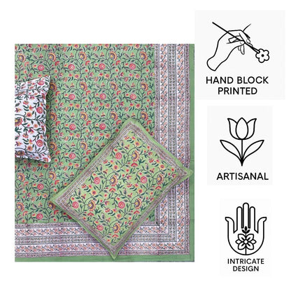 Hand Block Printed Cotton Bedsheet – Verdant Bloom | Sustainable Home Linen
