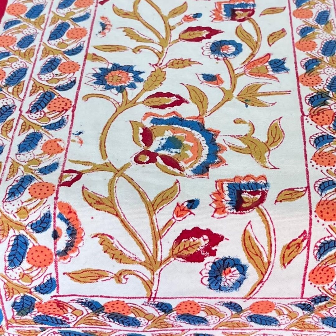 Artisanal Hand Block Printed Cotton Table Runner – Jaipur Blossom Trail | Eco- Friendly