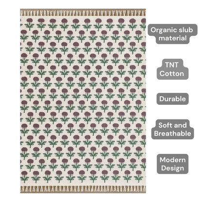 Hand Block Printed 100% Cotton Sofa Throw – White Base with Red Floral Design | TNT Fabric