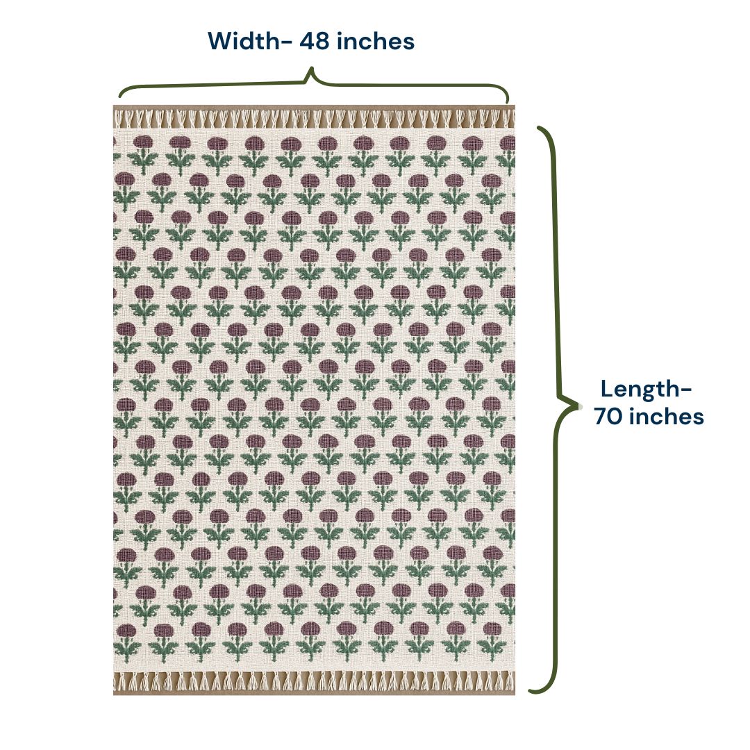 Hand Block Printed 100% Cotton Sofa Throw – White Base with Red Floral Design | TNT Fabric