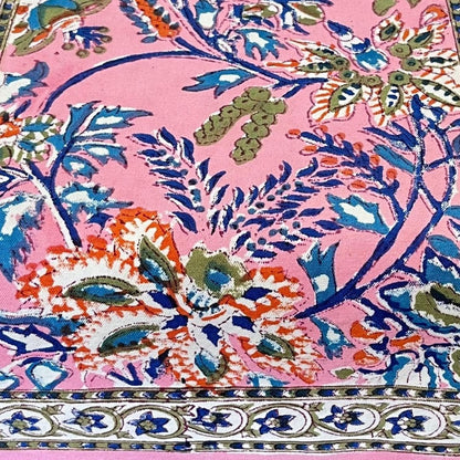 Artisanal Hand Block Printed Cotton Table Runner – Pink Meadow Bloom |  Sustainable