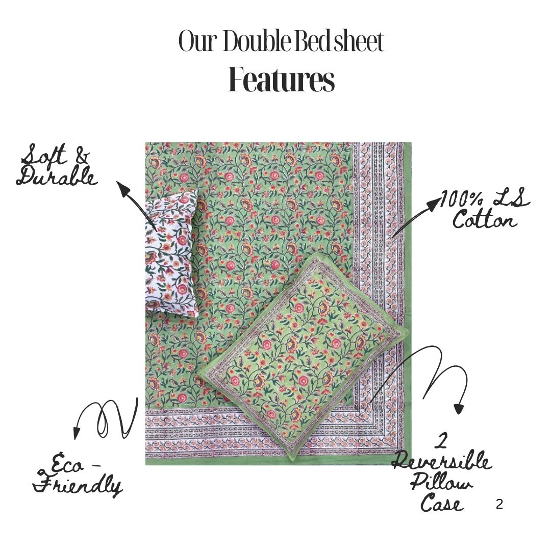 Hand Block Printed Cotton Bedsheet – Verdant Bloom | Sustainable Home Linen