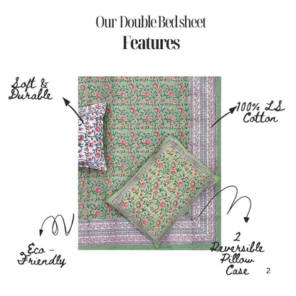 Hand Block Printed Cotton Bedsheet – Verdant Bloom | Sustainable Home Linen