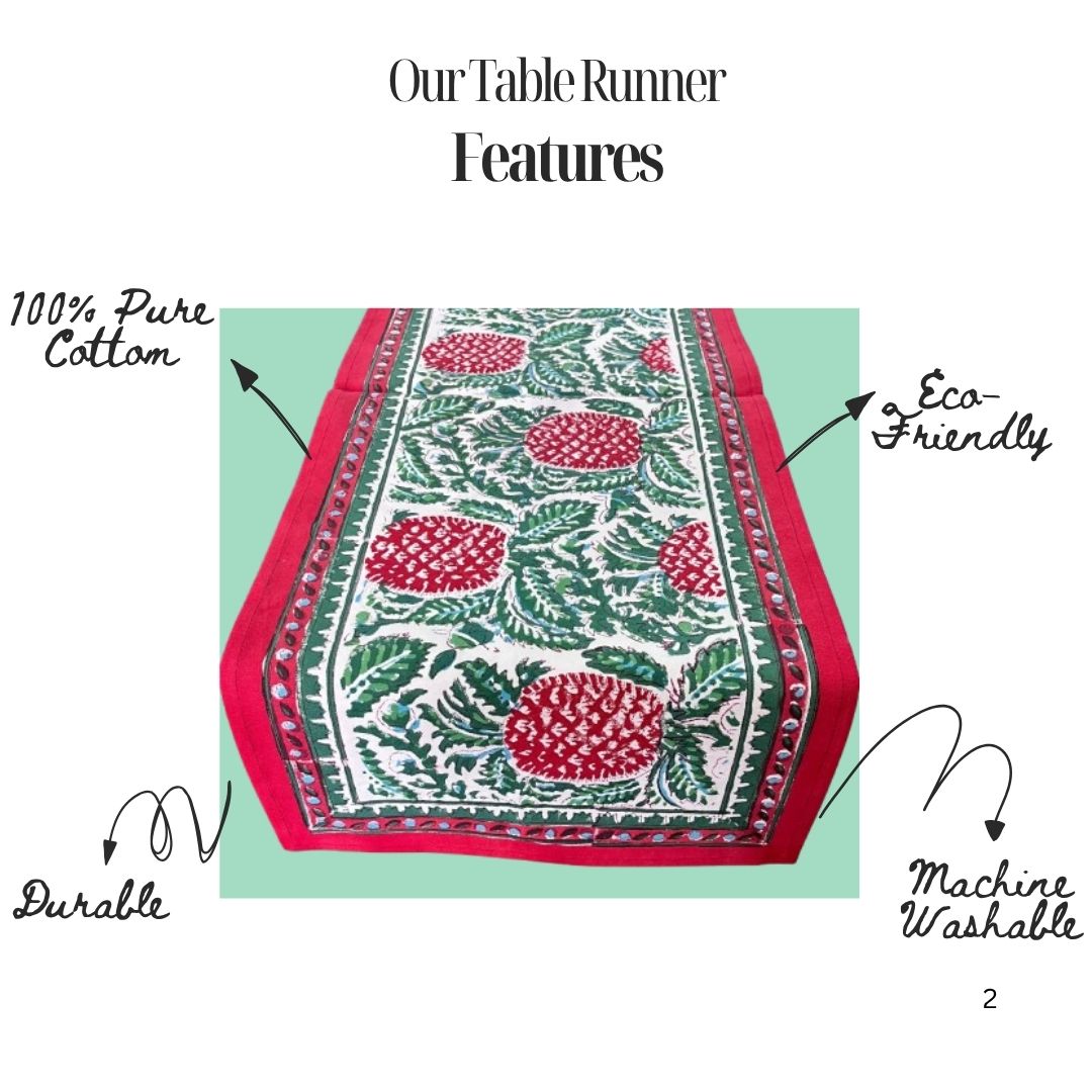 Jaipur Hand Block Printed Cotton Table Linen – Crimson Pine Bloom | Eco- Conscious