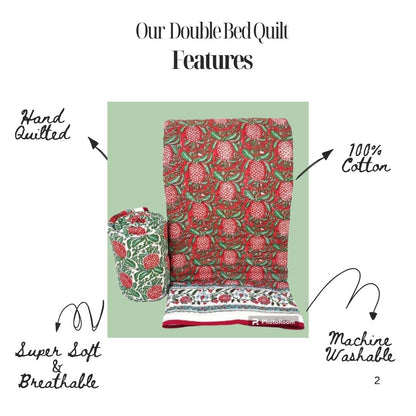 Pineapple Grove Jaipur Hand Block Printed Voile Cotton Reversible Quilt | Lightweight & Hand Quilted Comforter