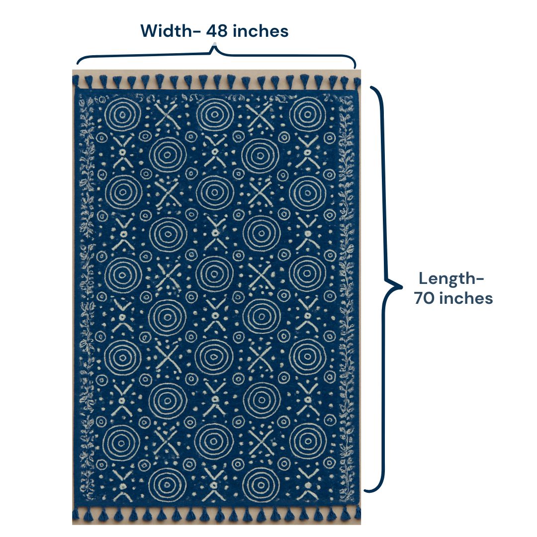 Wooden Block Printed 100% Cotton Sofa Blanket Throw – Indigo Blue Indian Folk Design | TNT Woven Cotton Pure Natural Fabric