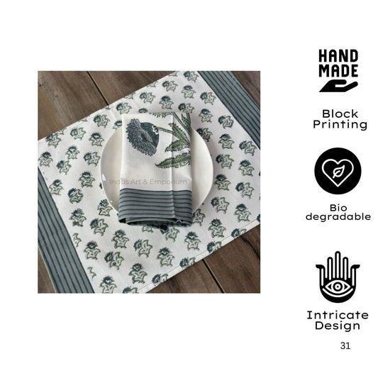 Hand Block Printed Cotton Table Napkin | Sage Bloom Botanical Elegance