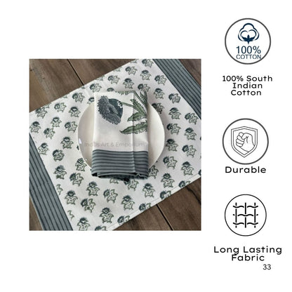 Hand Block Printed Cotton Table Napkin | Sage Bloom Botanical Elegance