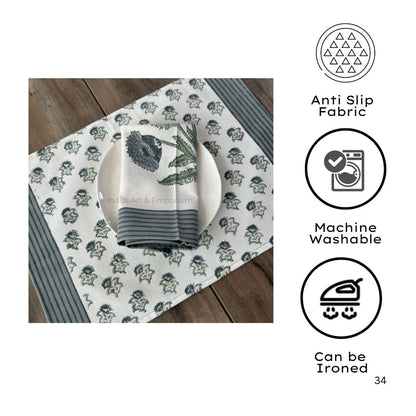 Hand Block Printed Cotton Table Napkin | Sage Bloom Botanical Elegance