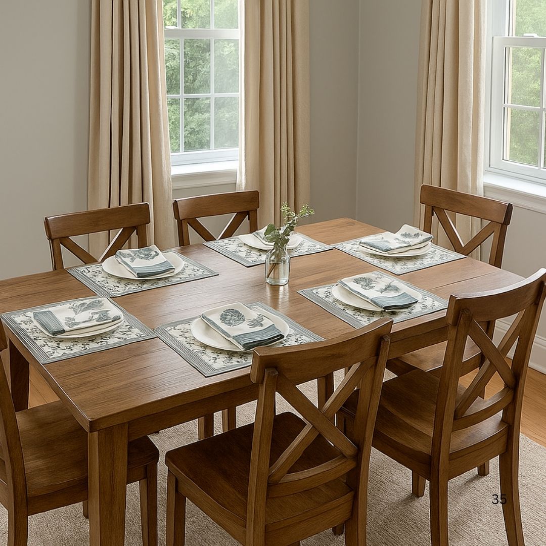 Hand Block Printed Cotton Table Napkin | Sage Bloom Botanical Elegance