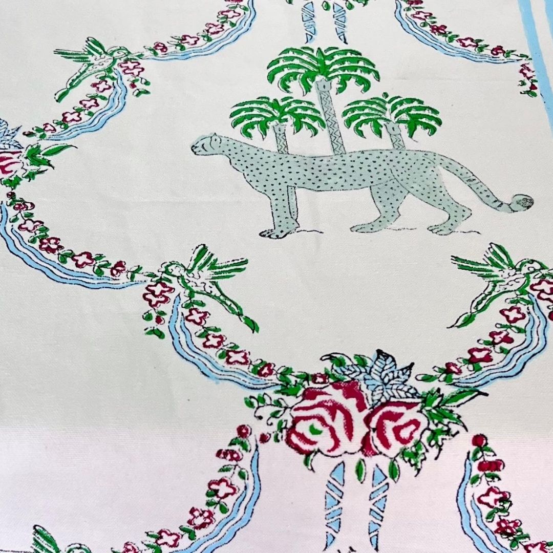 Artisanal Hand Block Printed Cotton Table Runner – Safari Garden | Sustainable