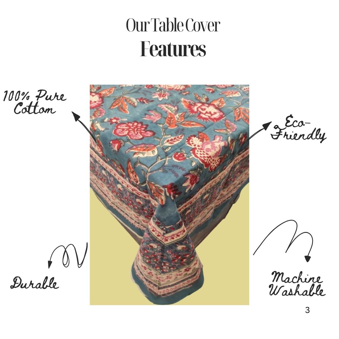 Hand Block Printed Cotton Table Cover – Meadow Bloom |Artisanal & Sustainable