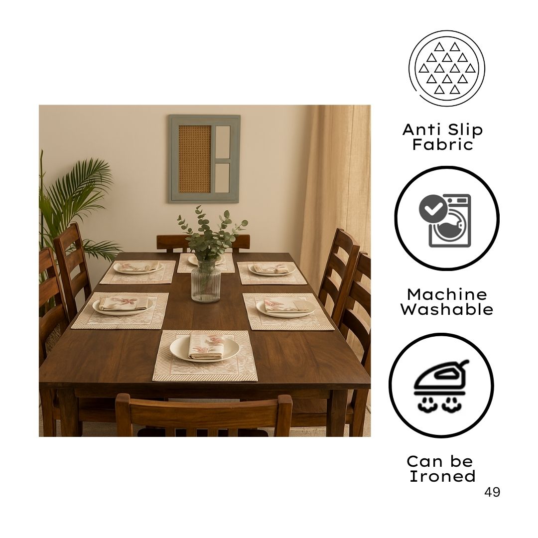 Premium Hand Block Printed Cotton Canvas Table Mats | Terracotta & Sage Floral Elegance