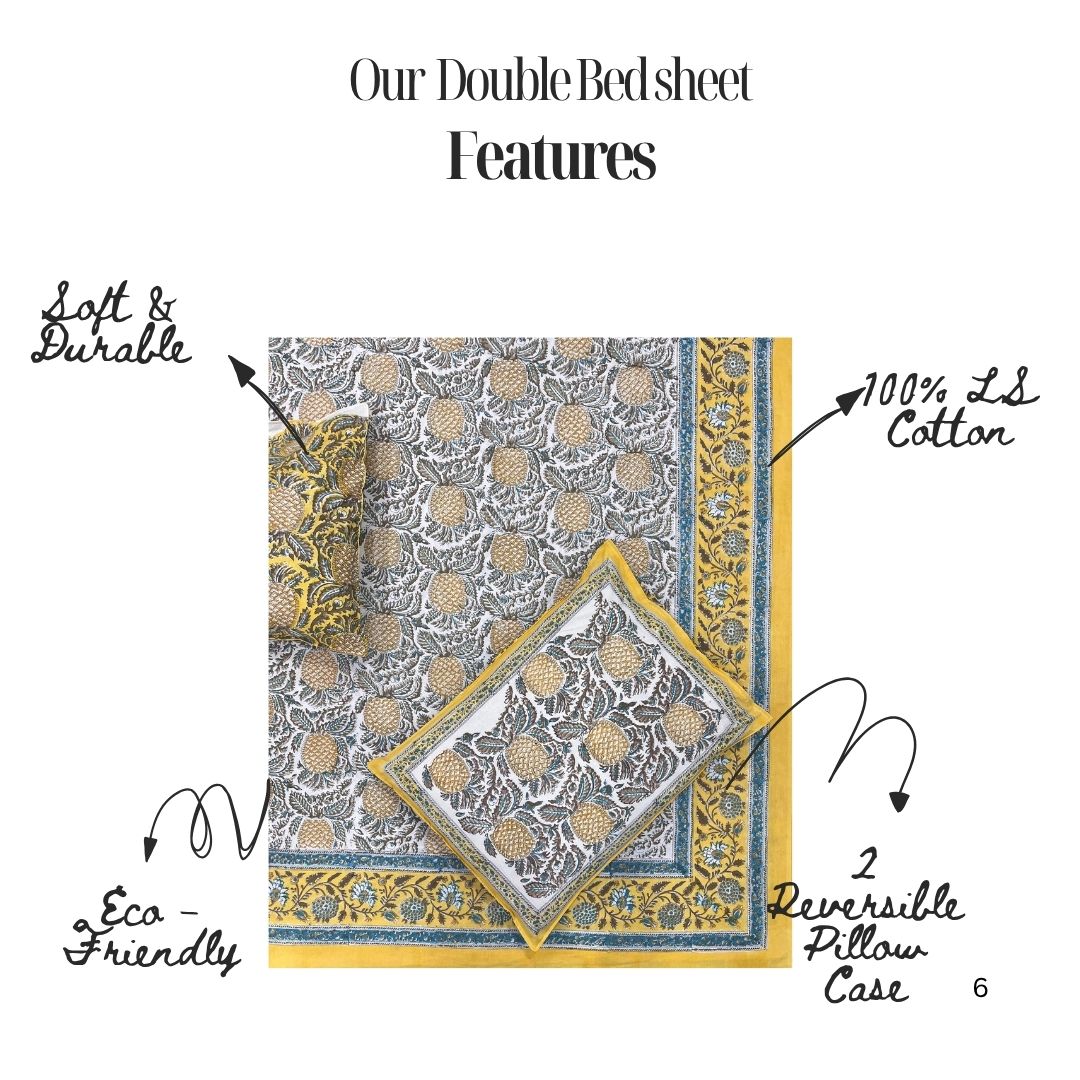 Hand Block Printed Cotton Bedsheet – Pineapple Bloom | Eco-Friendly Artisanal Craft