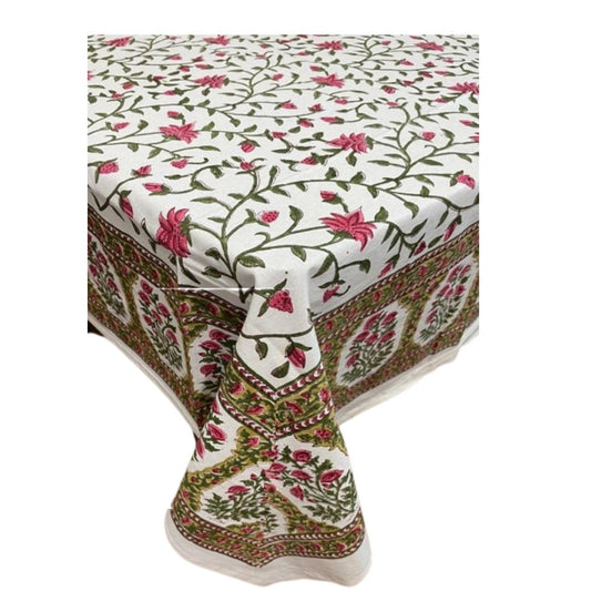 Rosette Vine Charm Hand Block Printed Cotton Table Cover |  Sustainable Dining Linen