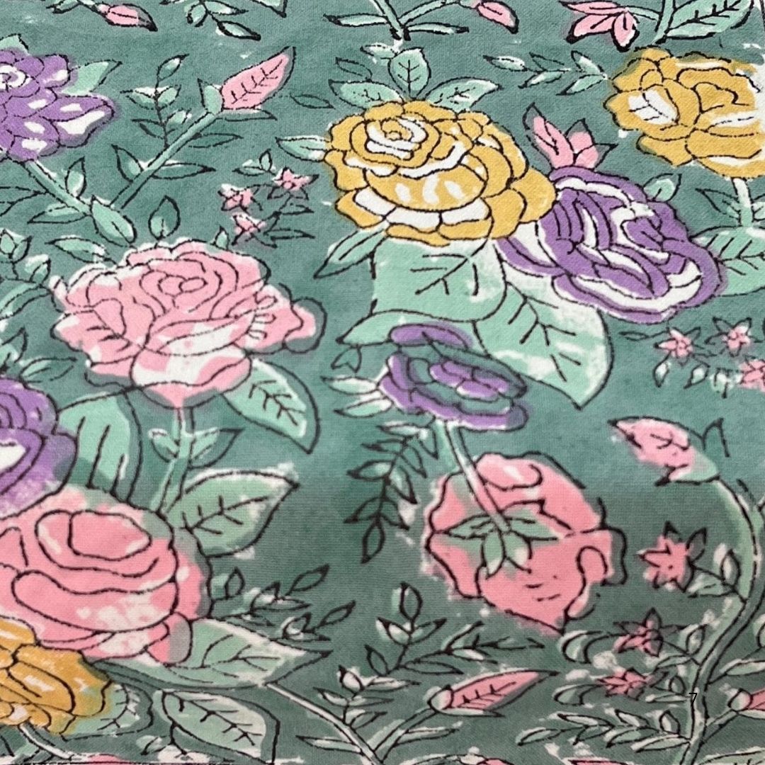 Hand Block Printed Cotton Table Runner – Floral Meadow | Sustainable Dining Linen