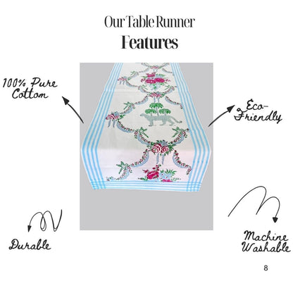 Artisanal Hand Block Printed Cotton Table Runner – Safari Garden | Sustainable