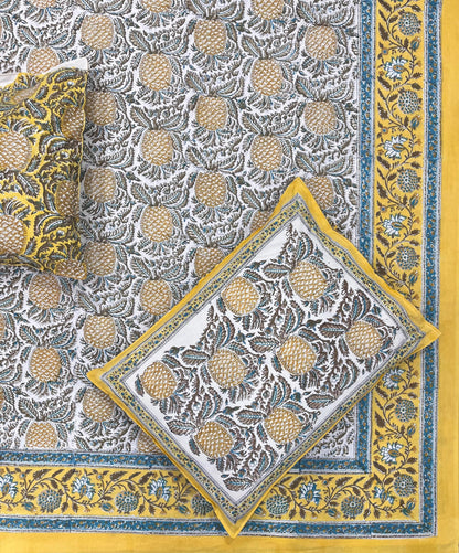 Hand Block Printed Cotton Bedsheet – Pineapple Bloom | Eco-Friendly Artisanal Craft