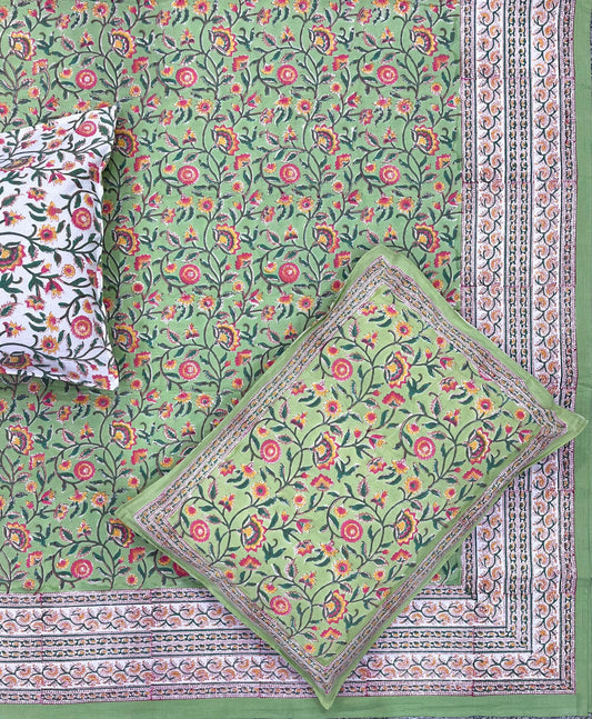 Hand Block Printed Cotton Bedsheet – Verdant Bloom | Sustainable Home Linen
