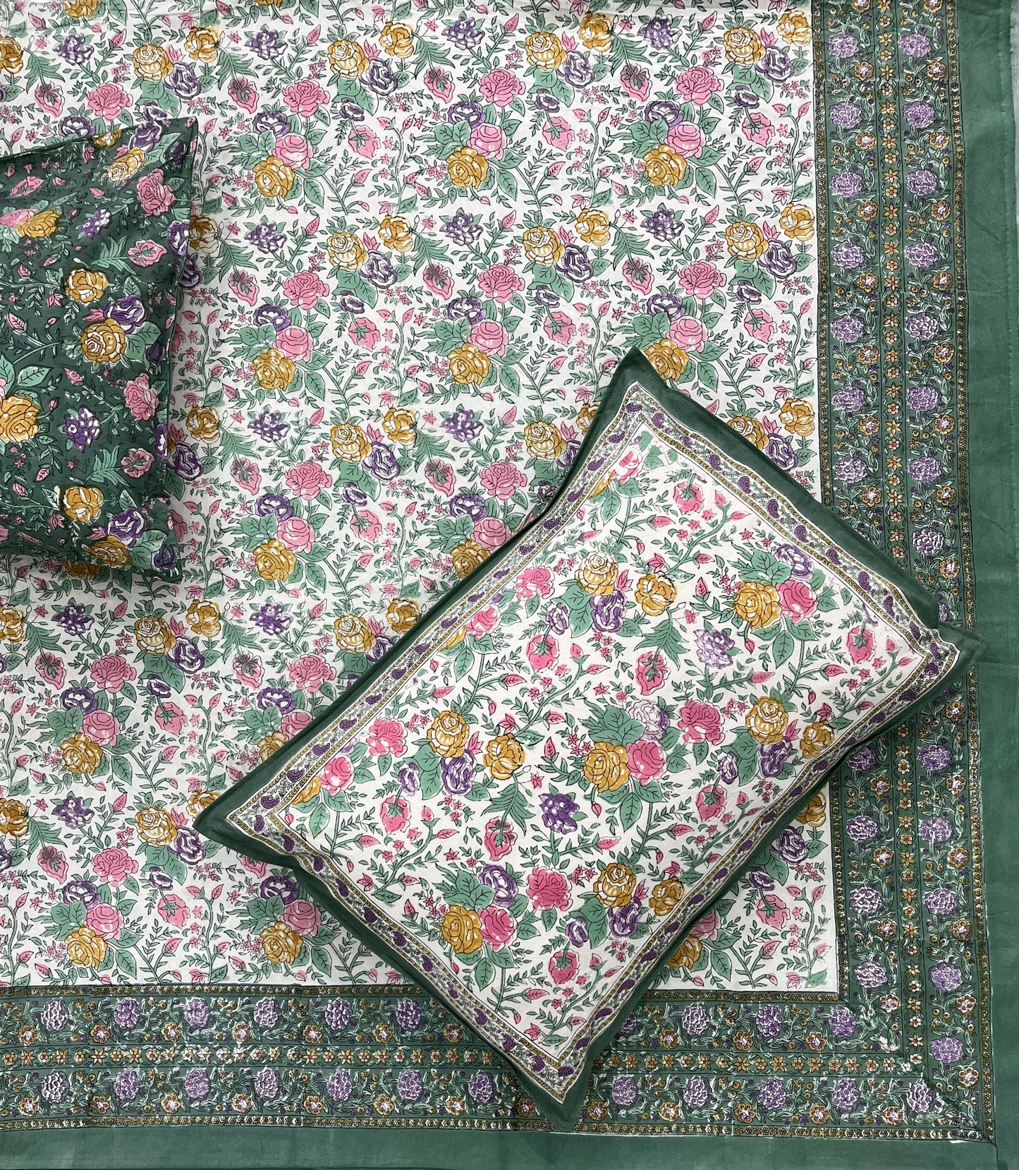 Hand Block Printed Cotton Bedsheet – Floral Meadow | Eco-Friendly | Artisanal Craft