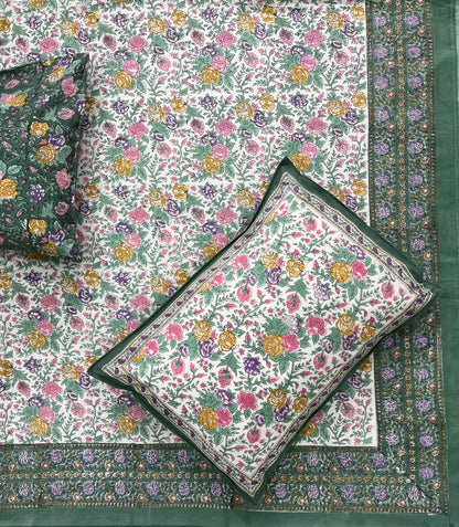 Hand Block Printed Cotton Bedsheet – Floral Meadow | Eco-Friendly | Artisanal Craft
