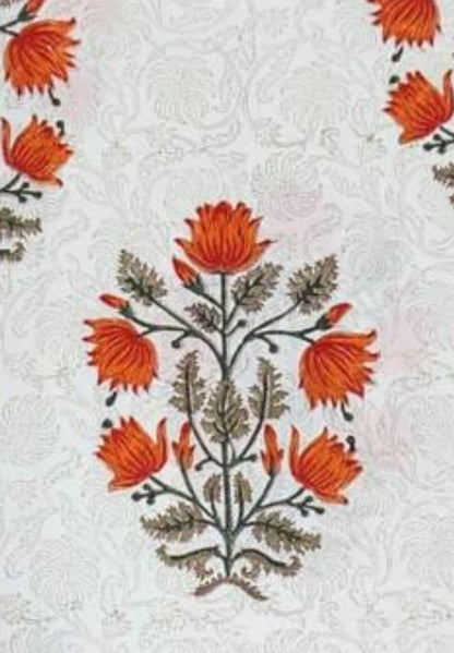 Soft Hand Block Printed Pure Cotton Bedsheet – Big Orange Floral Motif Design