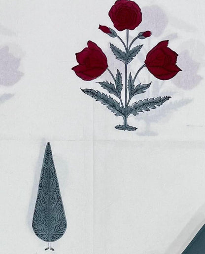Hand Block Printed Pure Cotton Bedsheet – Crimson Rose Charm | Sustainable