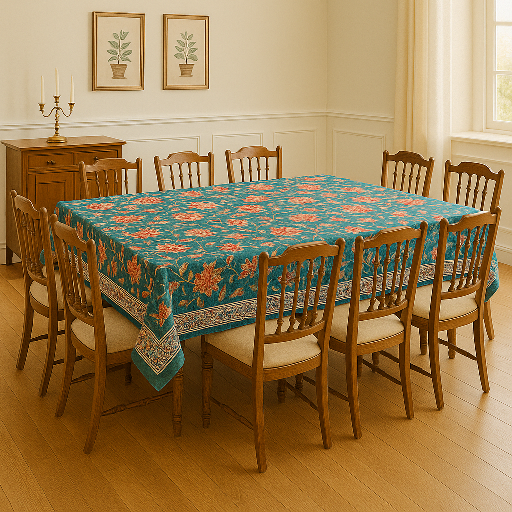 Hand Block Printed Cotton Table Cover – Meadow Bloom |Artisanal & Sustainable