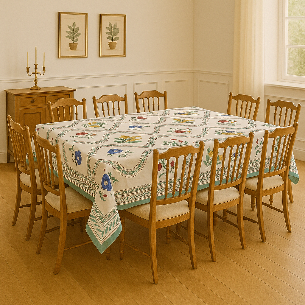 Hand Block Printed Cotton Table Cover – Meadow Bloom | Artisanal & Sustainable