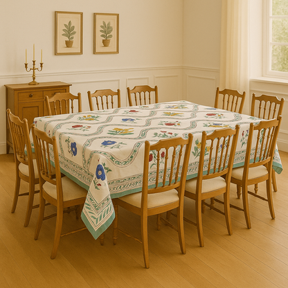 Hand Block Printed Cotton Table Cover – Meadow Bloom | Artisanal & Sustainable