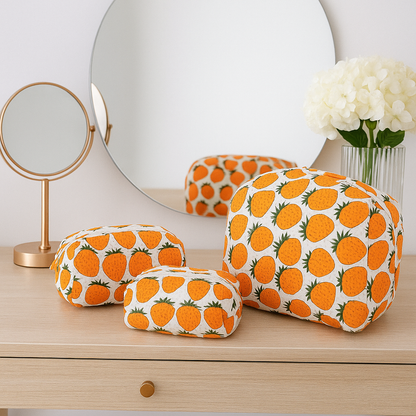 Hand Block Printed Quilted Cotton Toiletry Bag Set of 3 – Pineapple Grove | Eco-Friendly Travel Organizer