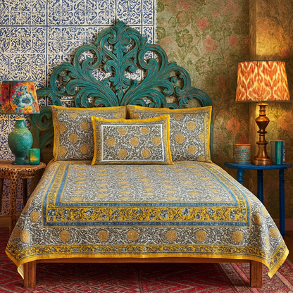 Hand Block Printed Cotton Bedsheet – Pineapple Bloom | Eco-Friendly Artisanal Craft