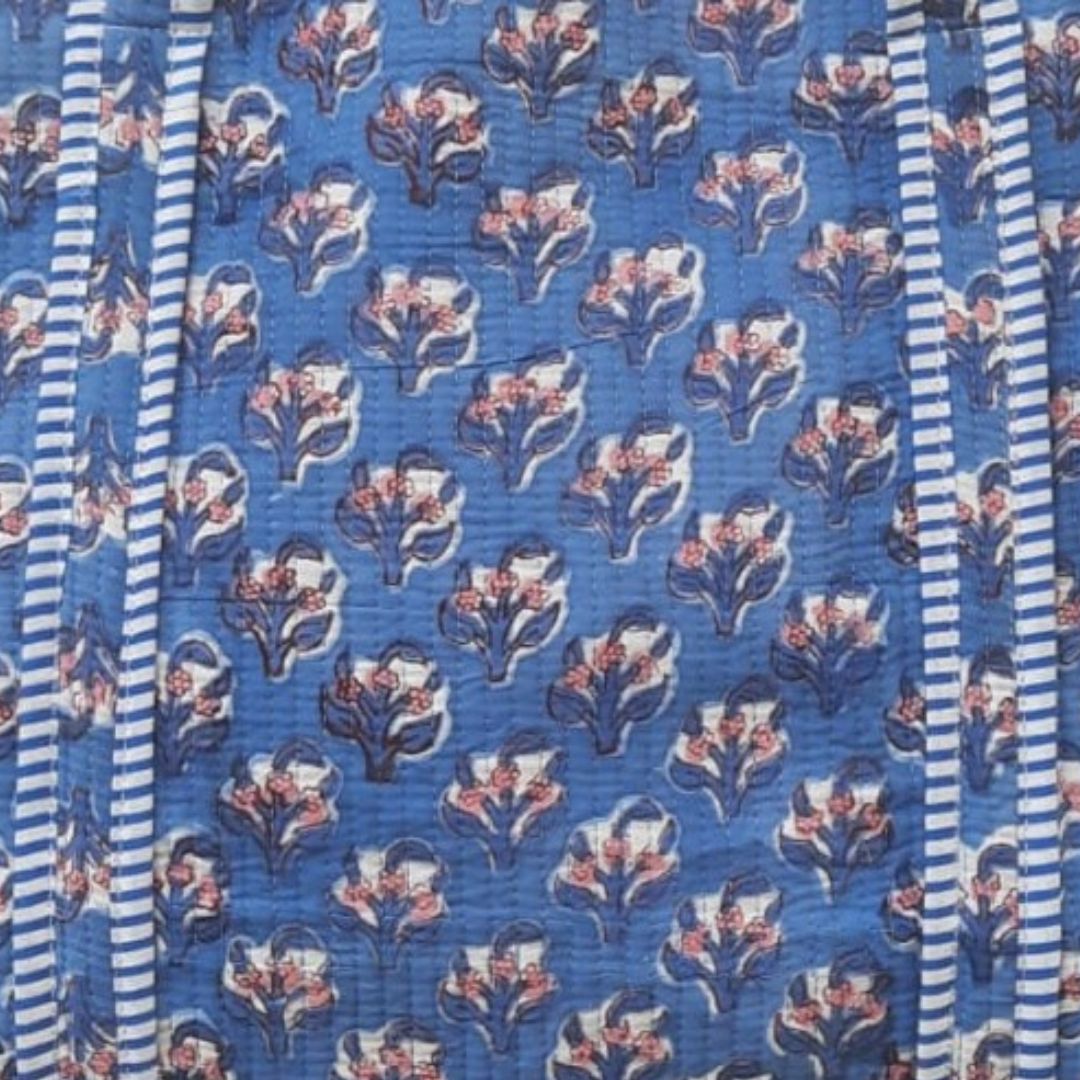 Hand Block Printed Quilted Cotton Tote Bag | Indigo Bloom Heritage Bag  | Eco friendly Machine Washable Tote bag