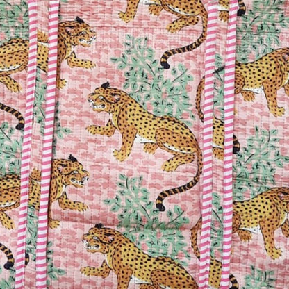 Hand Block Printed Quilted Cotton Tote Bag | Panthera Pink Heritage Bag