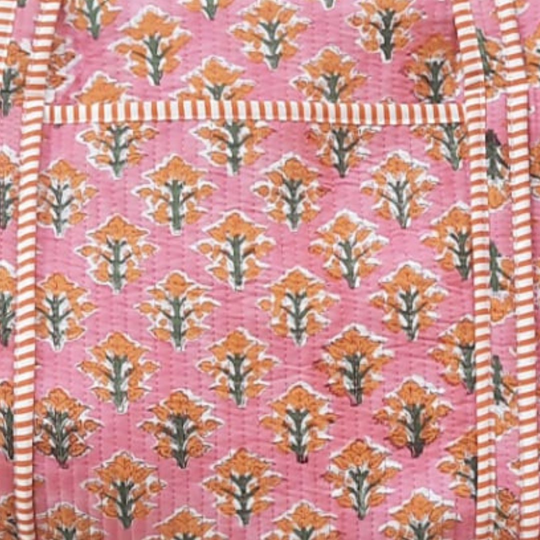 Hand Block Printed Quilted Cotton Duffle Bag – Pink Blossom Heritage | Sustainable Travel Bag