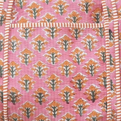 Hand Block Printed Quilted Cotton Duffle Bag – Pink Blossom Heritage | Sustainable Travel Bag