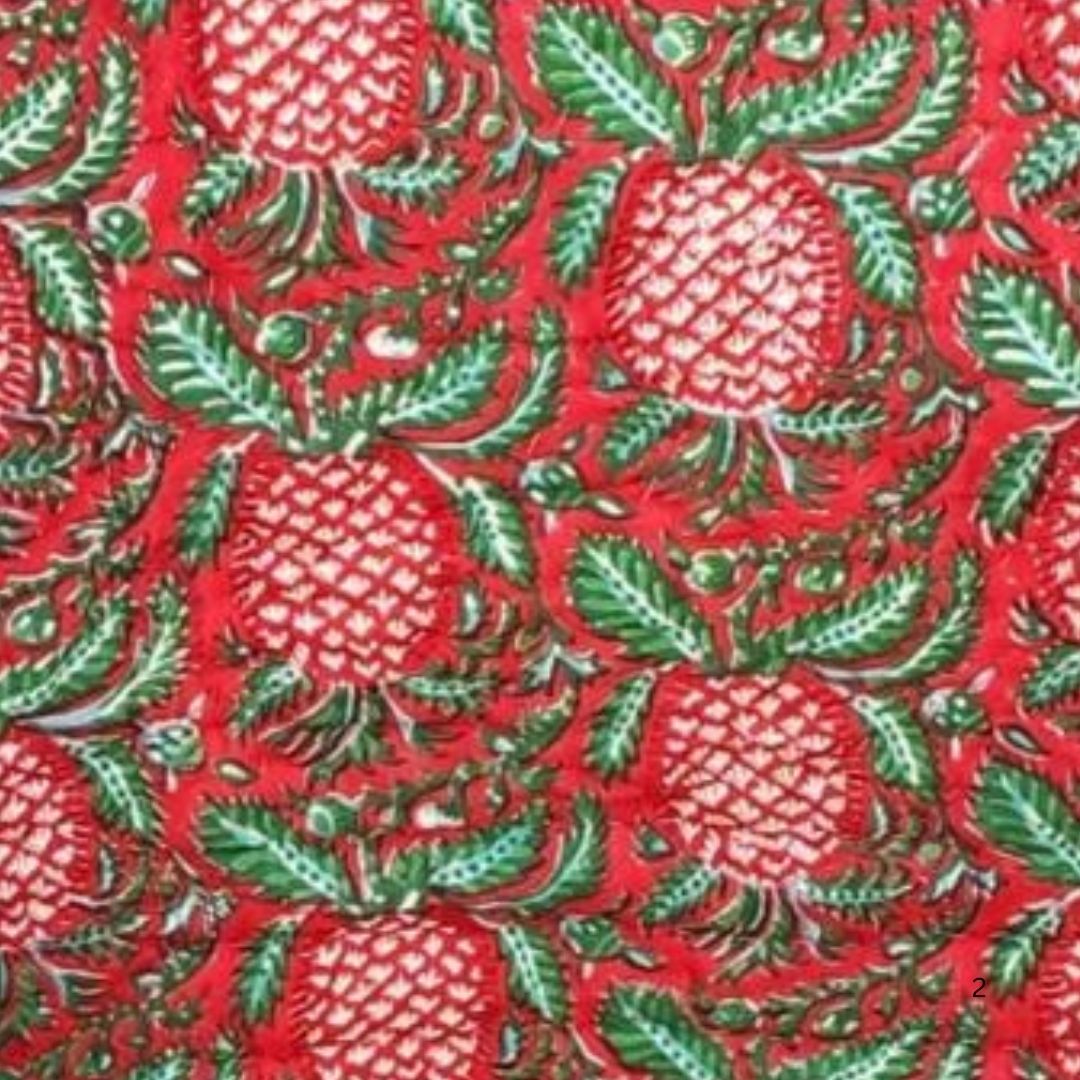 Pineapple Grove Jaipur Hand Block Printed Voile Cotton Reversible Quilt | Lightweight & Hand Quilted Comforter