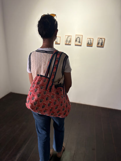 Pink Lotus Hand Block Printed Quilted Cotton Tote Bag – Customizable Wholesale Export Tote