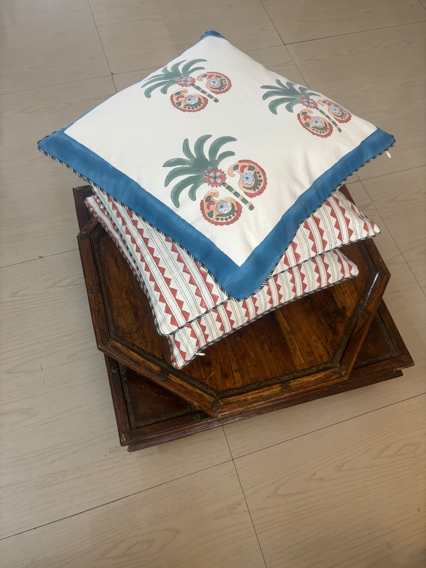 Palm Paiseley Hand Block Printed Cushion Cover | 16" X 16" | 100 % Pure Canvas Cotton