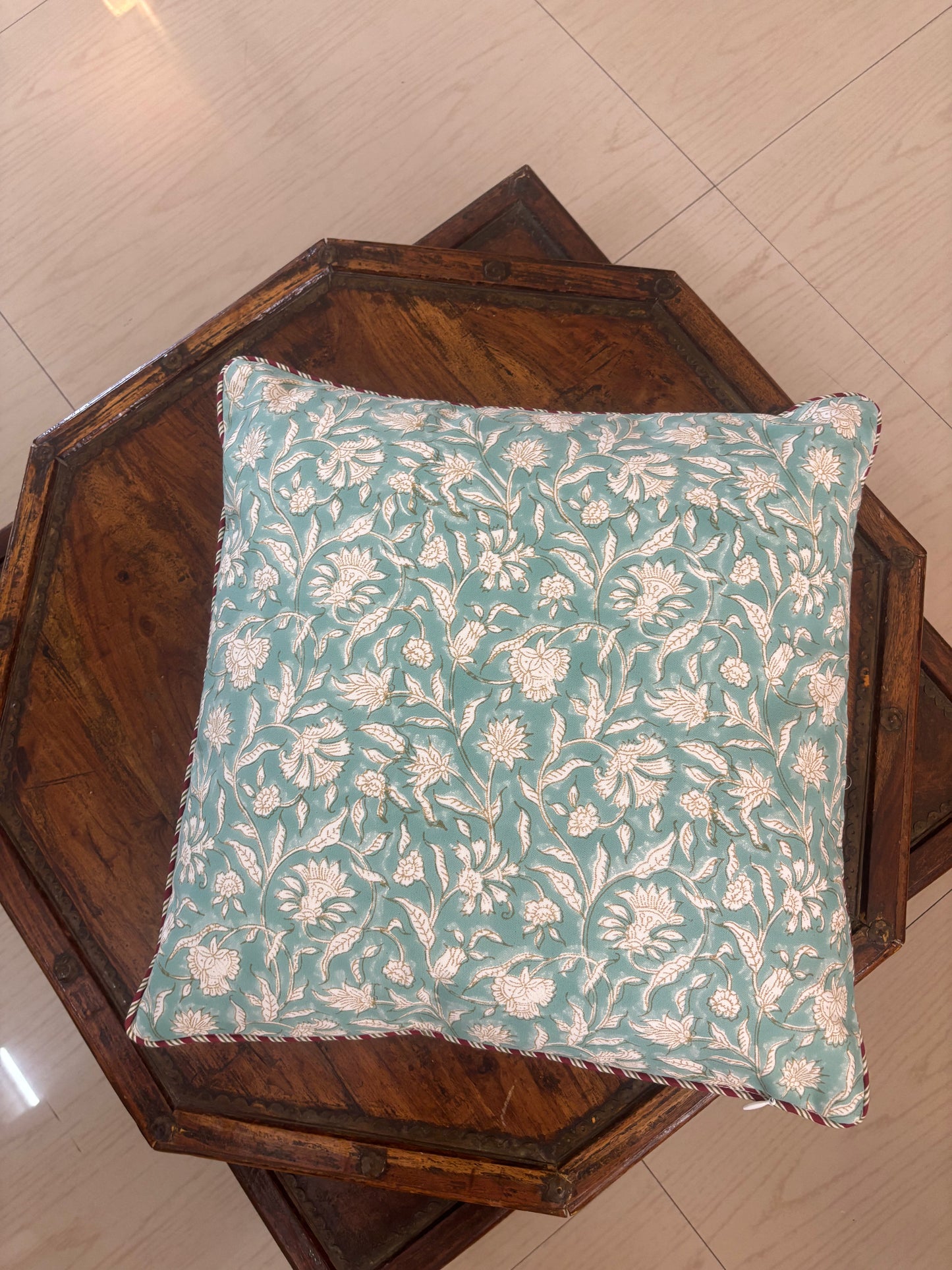 Double Side Printed Indian Design Hand Block Printed Cushion Cover | 16" X 16" | 100 % Pure Canvas Cotton